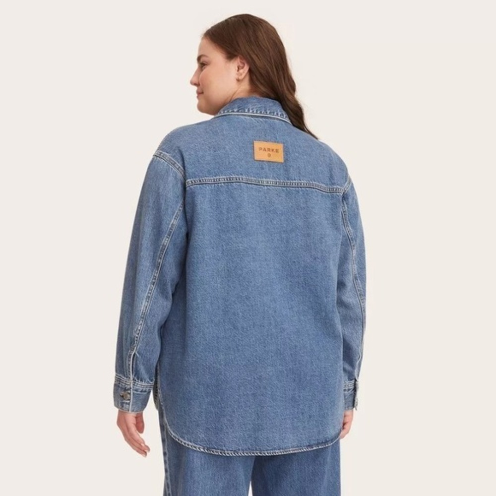 Parke x Target Women's M Medium LS Denim Shacket Med Wash Shirt Jean Jacket - Picture 10 of 11